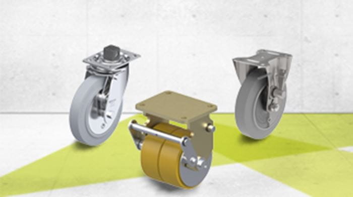 Casters with dead man’s brakes and drum brakes