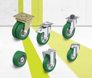 Wheels and casters with cast Blickle Softhane polyurethane tread