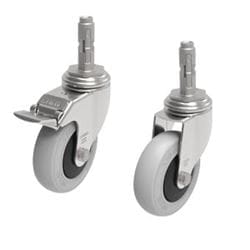 Light duty swivel caster with bolt hole fitting and expander fitting, wheel with elastic soft rubber wheel SoftMotion LKRA-POES 102K-11-(FI)-SG-FK-E12