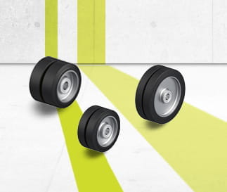 DS Ruedas y series de ruedas con banda de rodadura de goma maciza elástica