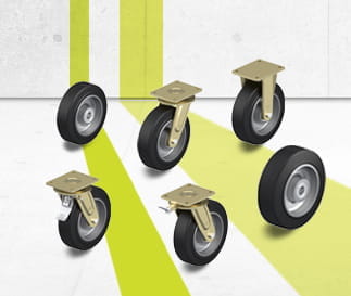 GEV Ruedas y series de ruedas con banda de rodadura de goma maciza elástica