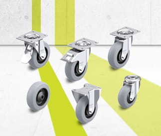 POES Series de ruedas industriales con banda de rodadura de goma blanda
