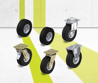 VLE Ruedas y series de ruedas con banda de rodadura de goma maciza súper-elástica